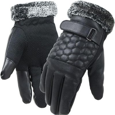 BKEKM Velvet Winter Gloves Leather Cycling Gloves Windproof Mittens Gloves Lined Thick Ski Gloves Full Finger Gloves Thermal Glove