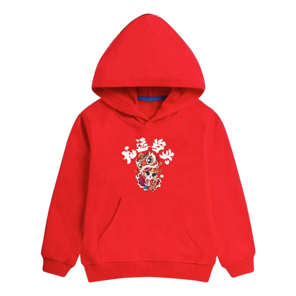 Happy 2022 Chinese New Year of the Dragon Unisex Red Hoodie Sweatshirt for Boys Girls Kids (J, 6-7 Years)
