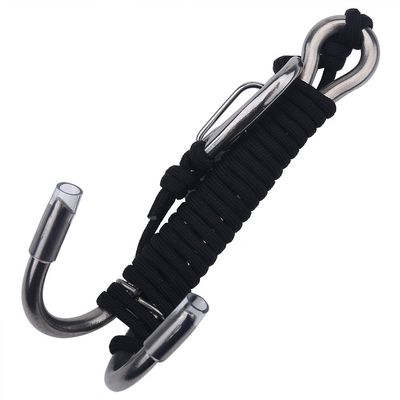 Gavigain Scuba Diving Lanyard, Stainless Steel Scuba Diving Lanyard Reef Drift Hook for Cave Dive Heavy Duty Stainless Steel Spring Coiled Lanyard for Underwater Photography (Black)