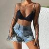 Women's Mesh Rhinestone Top Long Sleeve Rhinestones Fishnet Crop Top See-Through Cover Up Bikini Party Clubwear Mesh Sparkle Top Sheer Tops Black B M view 4