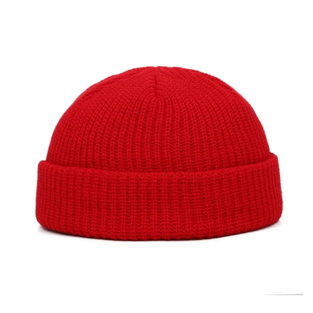 1Pcs Thick Knit Hat Black Beanie Couple Women's Beanie Knitted Hat Trendy Melon Leather Hat Warm Hat Cap (Color : Red, Size : Medium)