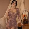GRAYDREAM Lace Sexy Pajamas, Adult Sexy Underwear, See-through Wear, Women's Mesh Suspender Nightgown Set (Coffee 407,S) view 2