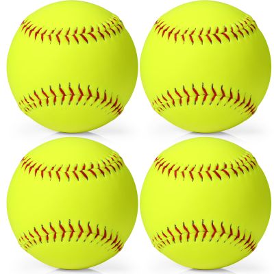 Lewtemi 12" Softballs - Official Size Weight Yellow Sports Slowpitch Softballs Bulk - Unmarked Leather Covered Youth Fastpitch Ball for Games Practice and Training(4 Pcs)