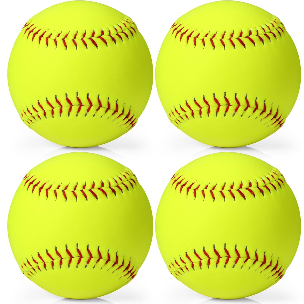 Lewtemi 12" Softballs - Official Size Weight Yellow Sports Slowpitch Softballs Bulk - Unmarked Leather Covered Youth Fastpitch Ball for Games Practice and Training(4 Pcs)