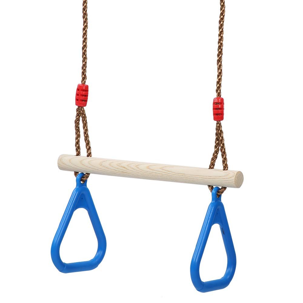 Gavigain Wooden Gymnastic Rings for Kids, Compact Pull Up Bar Wooden Pull Up Rings Triangular Gym Fitness Sports Toy for Stretching and Height Increase