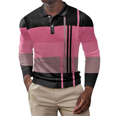 ZYXTIM Mens Long Sleeve Polo Shirt Waffle Knit Pattern Classic Henley Shirts Colorblock Casual Lapel Work Sports Golf Tee Top(Red,XX-Large)