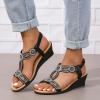 ZBYY Womens Dressy Sandals Wedge Comfortable Casual Summer Sandals Ankle Elastic Rhinestone Bohemian Slip On Sandals view 3