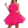 Tulle Prom Dress for Women Elegant Off The Shoulder Flowy A-Line Mini Dress Cocktail Party Evening Gown Cocktail Dresses Hot Pink view 1