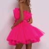 Tulle Prom Dress for Women Elegant Off The Shoulder Flowy A-Line Mini Dress Cocktail Party Evening Gown Cocktail Dresses Hot Pink view 2