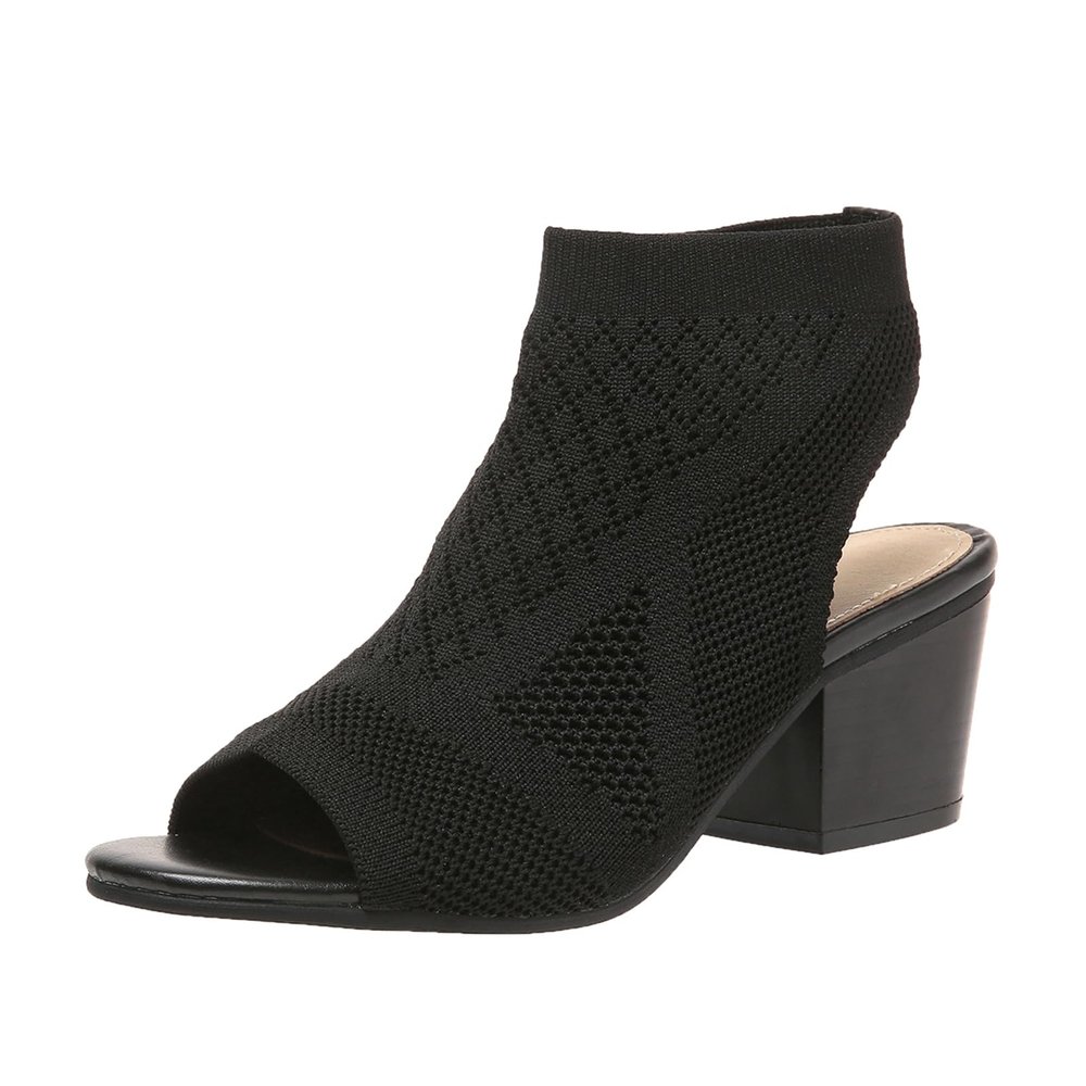 ZBYY Women's Knit Chunky Block High Heels Slingback Cut Out Peep Toe Chunky Stacked Heel Ankle Booties