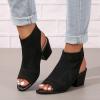 ZBYY Women's Knit Chunky Block High Heels Slingback Cut Out Peep Toe Chunky Stacked Heel Ankle Booties view 2