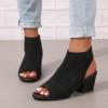 ZBYY Women's Knit Chunky Block High Heels Slingback Cut Out Peep Toe Chunky Stacked Heel Ankle Booties view 3