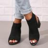 ZBYY Women's Knit Chunky Block High Heels Slingback Cut Out Peep Toe Chunky Stacked Heel Ankle Booties view 4