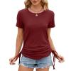 Womens Short Sleeve T Shirts Casual Tops Fashion Crew Neck Pullover Slim Fit Solid Drawstring Blouse Tunics Basic Tops Red view 1
