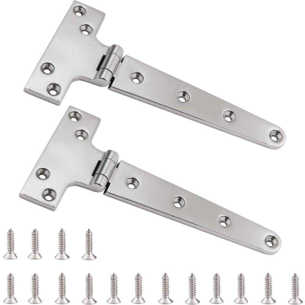2 PCS Marine Grade T Hinges, 8'' x 4" 316 Stainless Steel Heavy Duty Boat Hatch Hinge Door Flush Dock Hinges, Casting Cabinet Hardware Door Hinge with Screws for Boat Yacht (8 Inch)