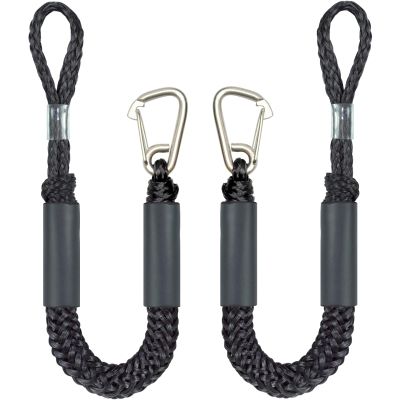 2FT Bungee Dock Line Boat Accessories 2pcs Fender Lines with 316 Stainless Clip for Boat Bumper/Boat Fender for Mooring for Jet Ski, Seadoo, Yamaha (Black, 2Feet)