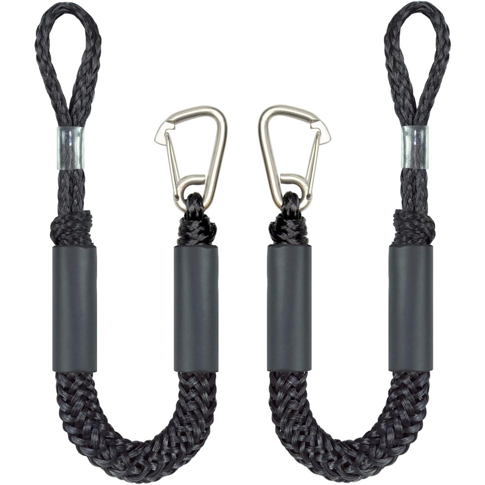 2FT Bungee Dock Line Boat Accessories 2pcs Fender Lines with 316 Stainless Clip for Boat Bumper/Boat Fender for Mooring for Jet Ski, Seadoo, Yamaha (Black, 2Feet)