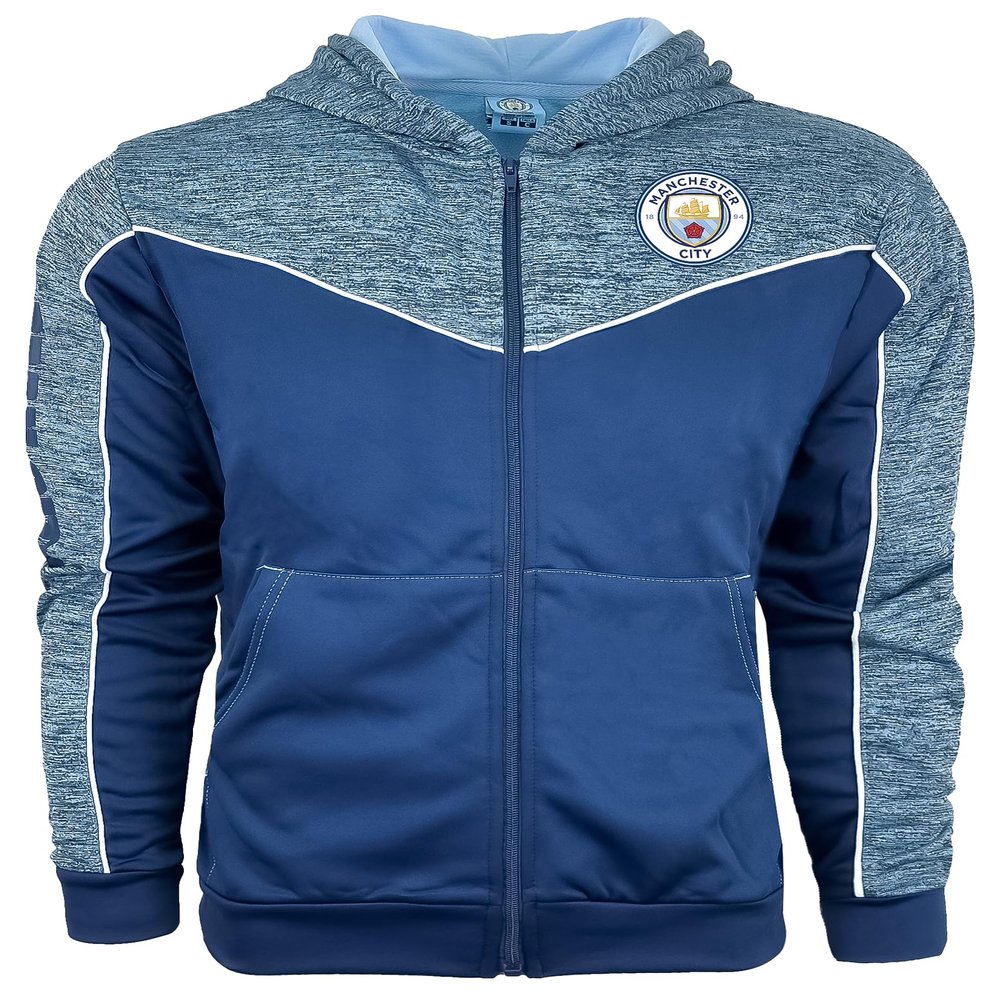 Icon Sports Boy's Manchester City Hoodie, Licensed M. City Full Zip Hooded Jacket Youth Sizes (YL) Blue
