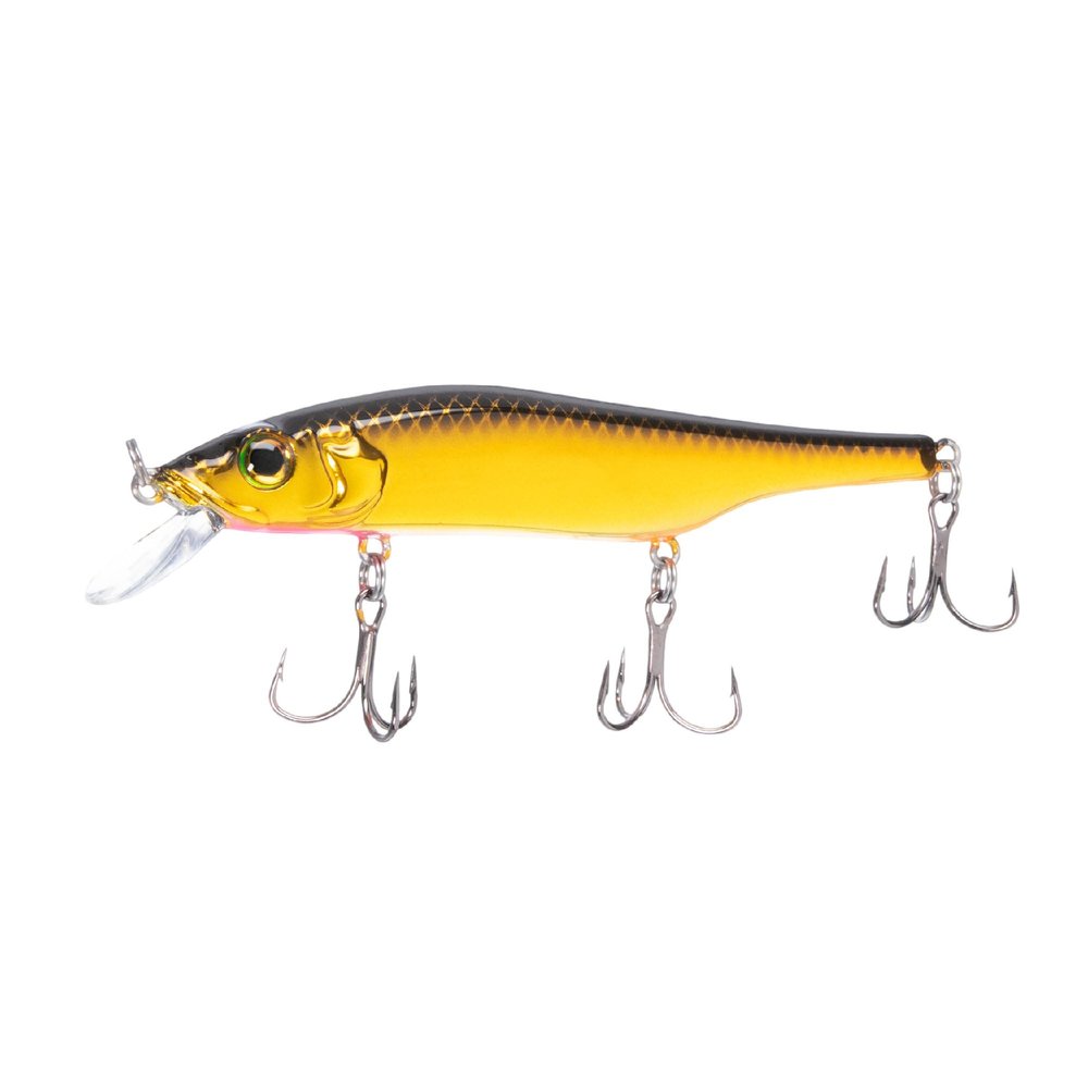 Bill Lewis Scope-Stik 120 Suspending 4'-6' Jerkbait Fishing Lifelike Freshwater & Saltwater Lure with Mustad UltraPoint Triple Grip Hooks, Gold Black/Orange Belly