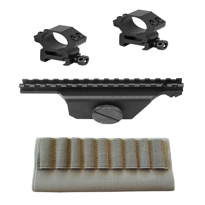 M1SURPLUS M1A Scope Mount Rail - Low Profile Design - Made from Durable Aluminum Material with Ring Mounts and Tan Color Cartridge Carrier Sleeve
