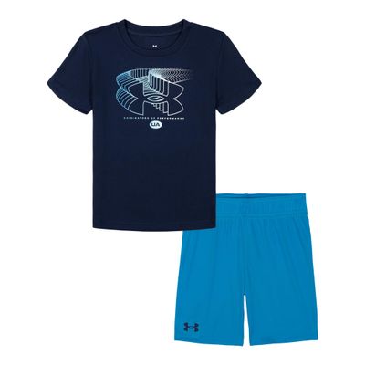 Under Armour Boys' 2-piece Short Sleeve Graphic T-Shirt and Shorts Set, Lightweight & Breathable, Navy Fading, 2T