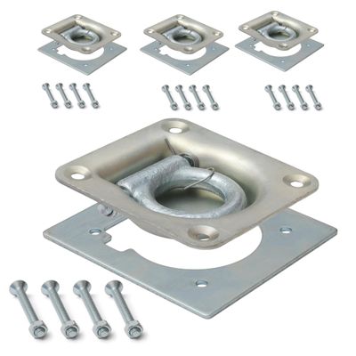 Cavo 4 PCS Recessed D-Ring Tie Down Anchors with Screws, Heavy Duty Zinc Plated Steel D-Ring Kit for Truck Pickup Trailer Cargo, Includes Mounting Plate, Carriage Bolts, Hex Nuts