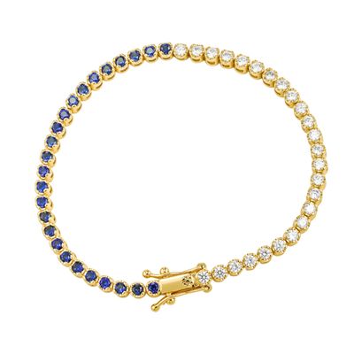 CAITLYNMINIMALIST 18K Gold Sterling Silver Round Blue | Onyx | CZ Diamond Bold Box Clasp Closure Tennis Bracelet for Women Gift for Mom (01-18K Blue Diamond, 6.5 Inches)