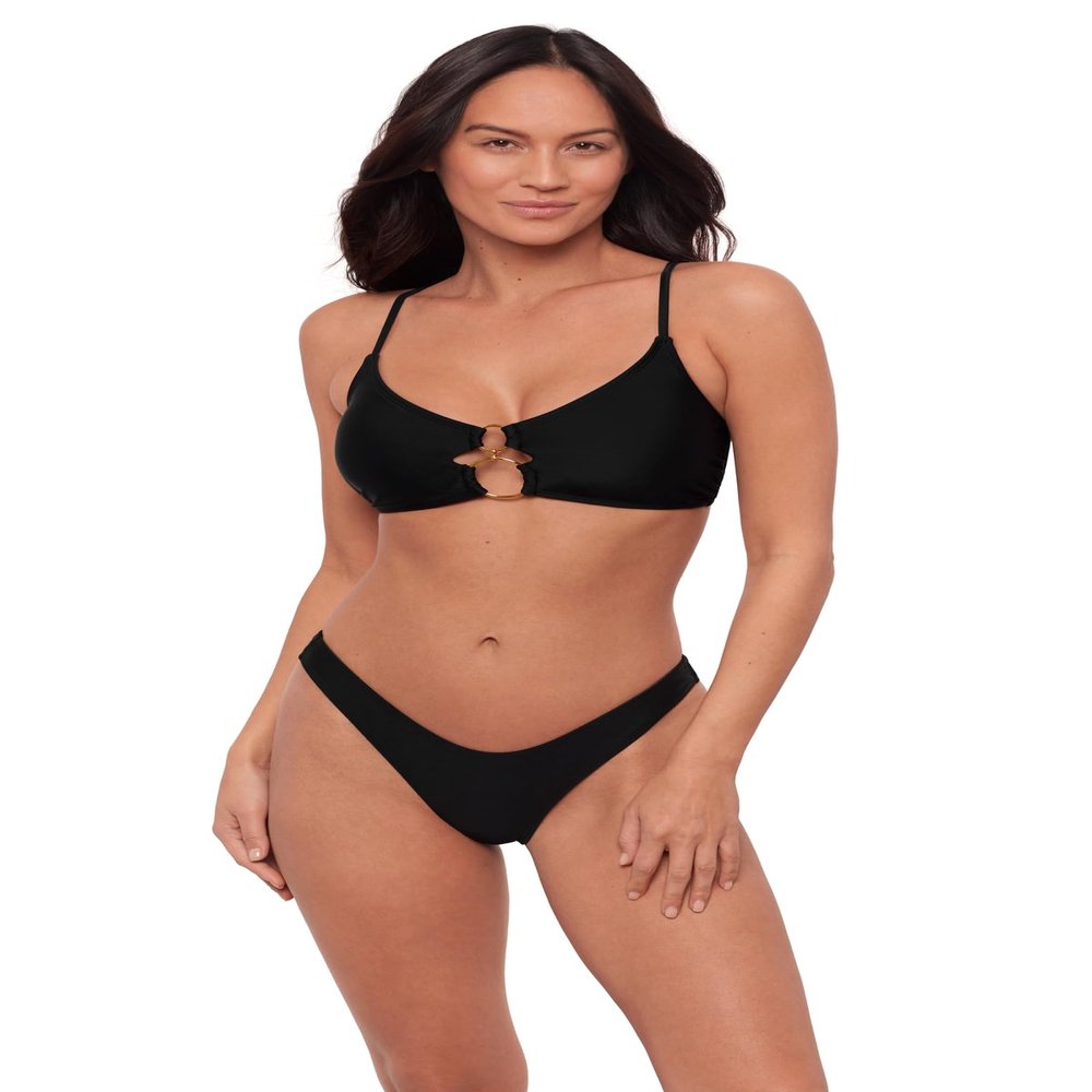 Sports Illustrated Women's Double Ring Bralette Bikini Top, Black, X Large