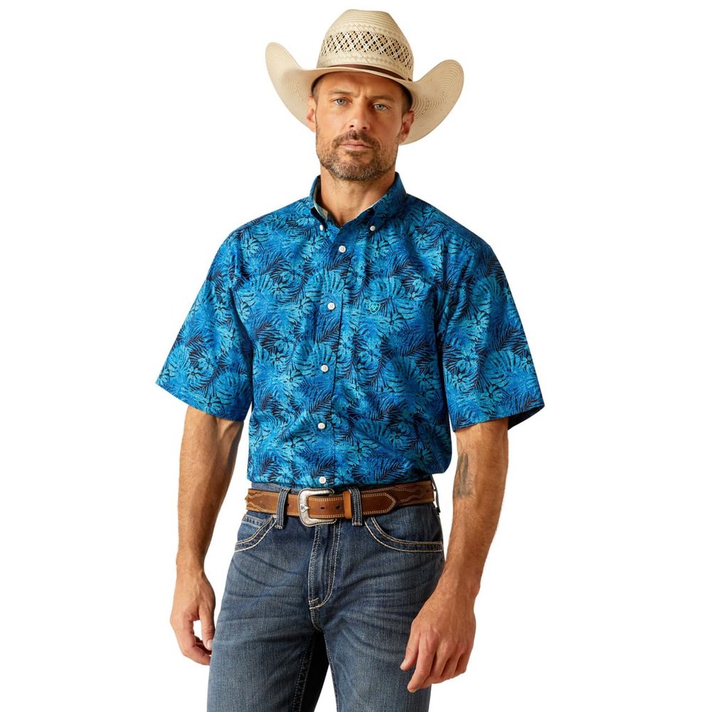 ARIAT Men's Wrinkle Free Kylo Classic Fit Shirt, Blue, Medium