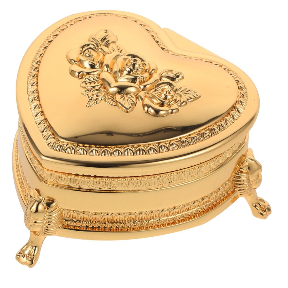 Cabilock Heart-shaped Travel Jewelry Storage Box Vintage Metal Trinket Box Wedding Present