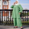 Abayas for Women Muslim 2 Pieces Sets Long Sleeve Sequins Top Shirt and Loose Wide Leg Pants Abaya Dubai Islamic Caftan Clothes Turkey kaftans Prayer Dress Robe Ramadan Clothing Green 2 S view 3