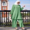 Abayas for Women Muslim 2 Pieces Sets Long Sleeve Sequins Top Shirt and Loose Wide Leg Pants Abaya Dubai Islamic Caftan Clothes Turkey kaftans Prayer Dress Robe Ramadan Clothing Green 2 S view 4
