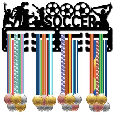 CREATCABIN Soccer Medal Holder Display Football Medal Hangers Rack Sports Metal Hanging Awards Iron Small Mount Decor Awards for Men Wall Home Badge Race Gymnastics Medalist Black 11.4 x 5.1 Inch
