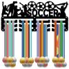 CREATCABIN Soccer Medal Holder Display Football Medal Hangers Rack Sports Metal Hanging Awards Iron Small Mount Decor Awards for Men Wall Home Badge Race Gymnastics Medalist Black 11.4 x 5.1 Inch view 1