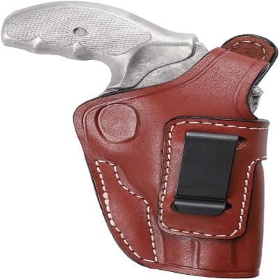 Pusat Holster Premium Leather IWB and OWB Belt Holster 3 inch 357 MAG for Revolver J Frame Smith Wesson Model 60 (Brown Right)