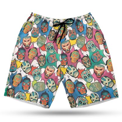 Lucha Libre Men's Swim Trunks - Wrestler's Mask Quick-Dry Hawaiian Swim Shorts for Men Series 08 Size 4XL