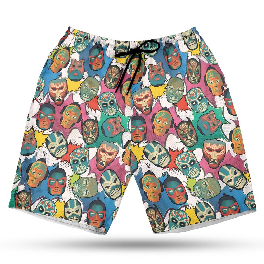 Lucha Libre Men's Swim Trunks - Wrestler's Mask Quick-Dry Hawaiian Swim Shorts for Men Series 08 Size 4XL