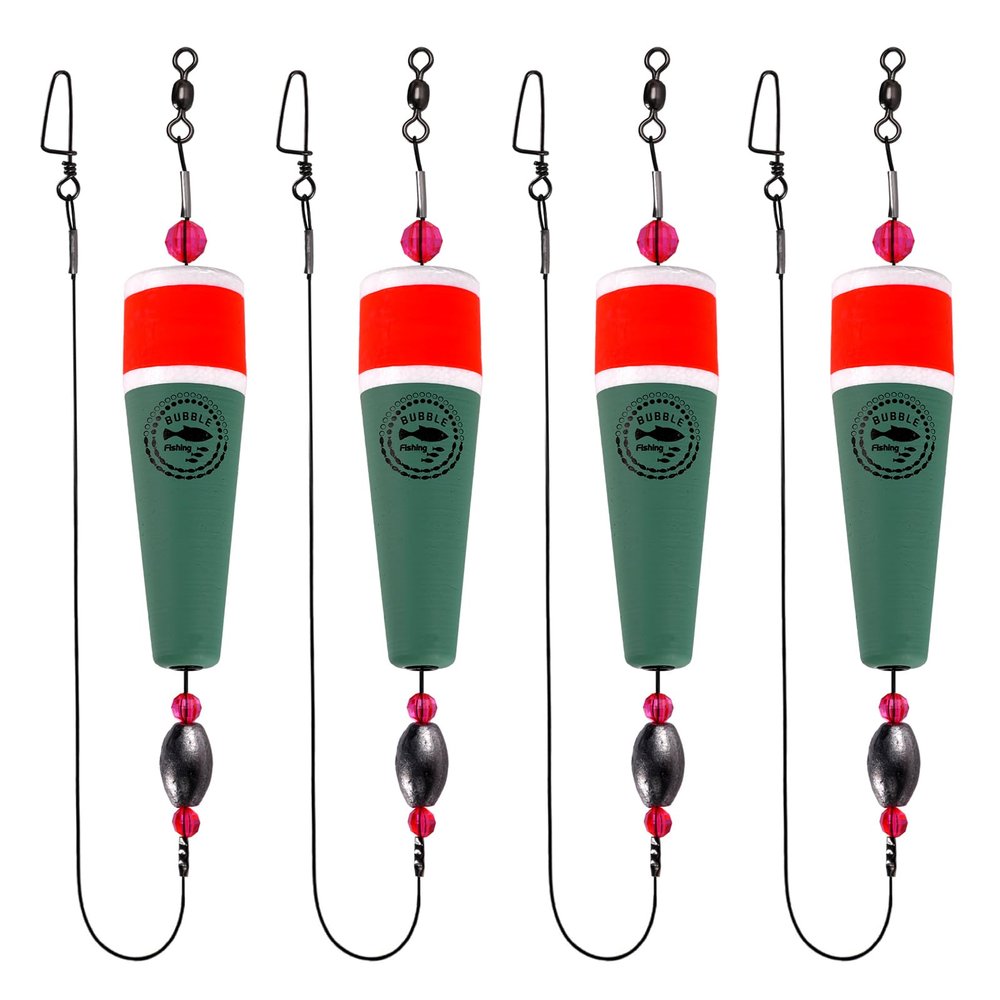 BUBBLE FISHING Fishing Floats Rigs Popping Corks for Saltwater Rattle Weighted Bobbers Fishing Tackle (4pcs, 4 in, Green)