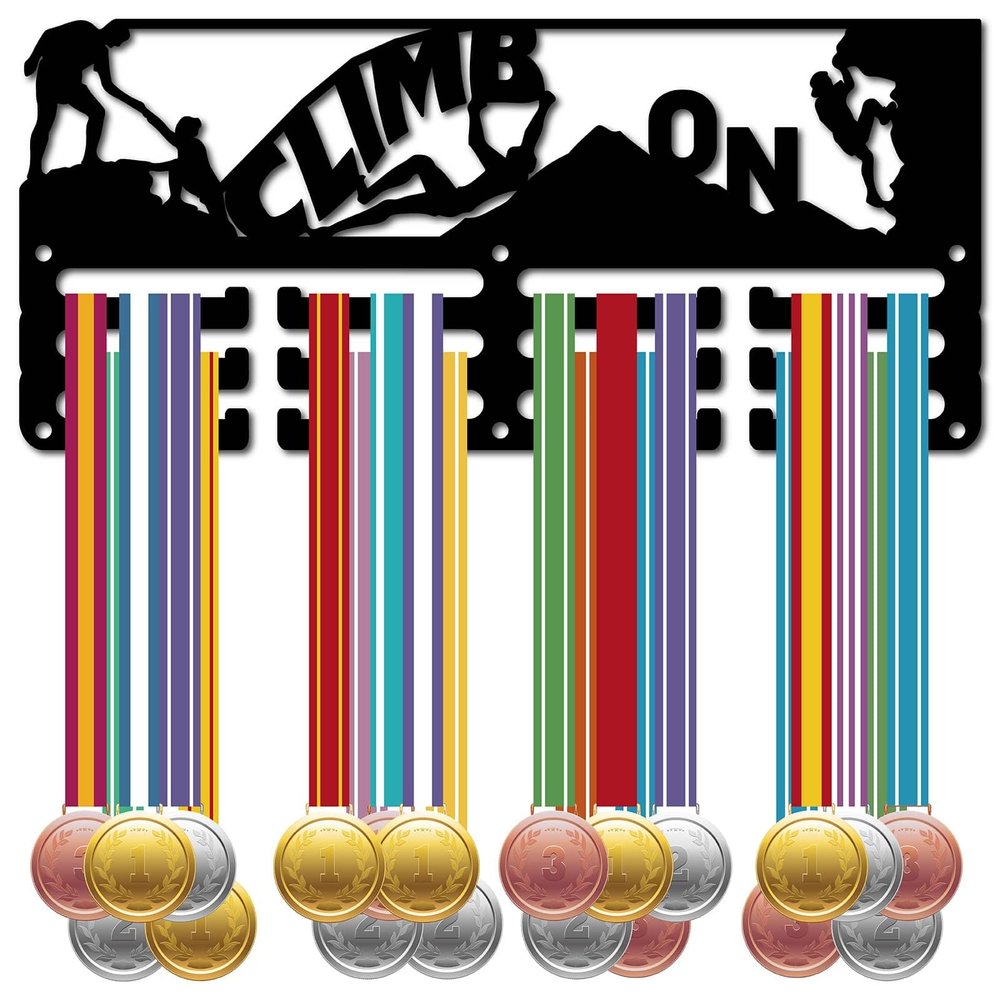 CREATCABIN Rock Climbing Medal Holder Medal Hanger Display Rack Sports Metal Hanging Awards Iron Small Mount Decor for Women Men Wall Home Badge Running Medalist Gift Black 11.4 x 5.1 Inch-Climb On