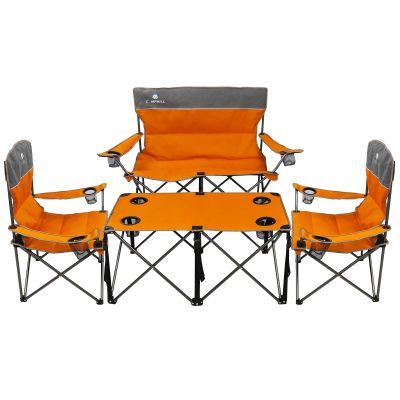 CAMPHILL Camping Set of 4 including Table. Heavy Duty Outdoor Folding Chairs with Cup Holder. Collapsible, Includes One Sofa & Two Single Chairs, Plus Camping Table