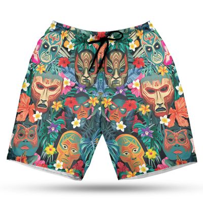 Lucha Libre Mask Men's Swim Trunks - Tropical Summer Quick-Dry Hawaiian Swim Shorts for Men Series 08 Size 3XL