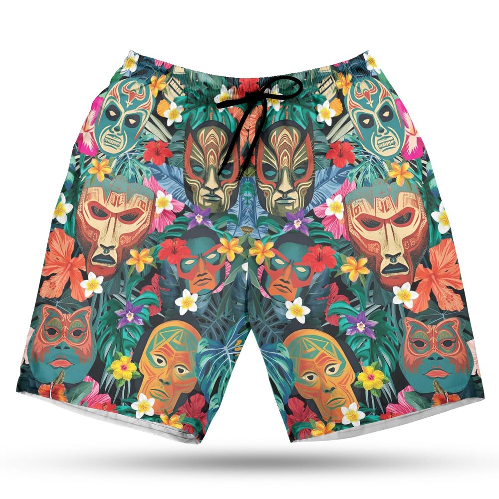Lucha Libre Mask Men's Swim Trunks - Tropical Summer Quick-Dry Hawaiian Swim Shorts for Men Series 08 Size 3XL
