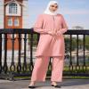 Abayas for Women Muslim 2 Pieces Sets Long Sleeve Sequins Top Shirt and Loose Wide Leg Pants Abaya Dubai Islamic Caftan Clothes Turkey kaftans Prayer Dress Robe Ramadan Clothing Pink 2 S view 2