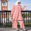 Abayas for Women Muslim 2 Pieces Sets Long Sleeve Sequins Top Shirt and Loose Wide Leg Pants Abaya Dubai Islamic Caftan Clothes Turkey kaftans Prayer Dress Robe Ramadan Clothing Pink 2 S view 3