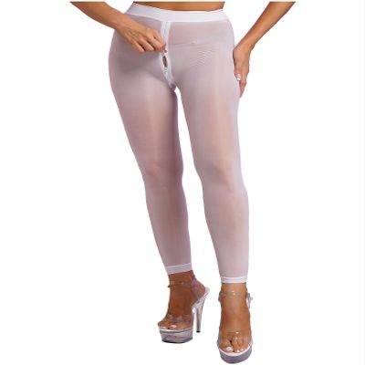 Alvivi Womens Sexy Zipper Crotch Sheer Pantyhose See-Through Tights High-Rise Leggings Nightwear White Large