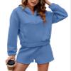FKEEP Womens 2 Piece Sweatsuit Outfits Half Zip Hoodie Sweat with Shorts Pockets Lounge Winter Tracksuit Wear Matching Set view 1