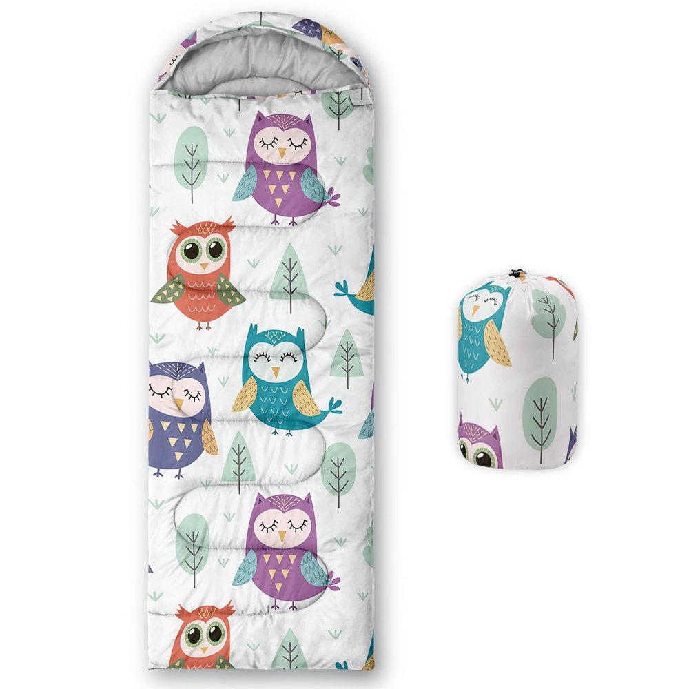 Axolotl Colorful Owl Sleeping Bags For Adults Kids Backpacking Lightweight Waterproof,Botanical Sleeping Bag Warm And Cool Weather,Kawaii Owl Camping Sleeping Bag For Traveling,Outdoors Camping Hiking