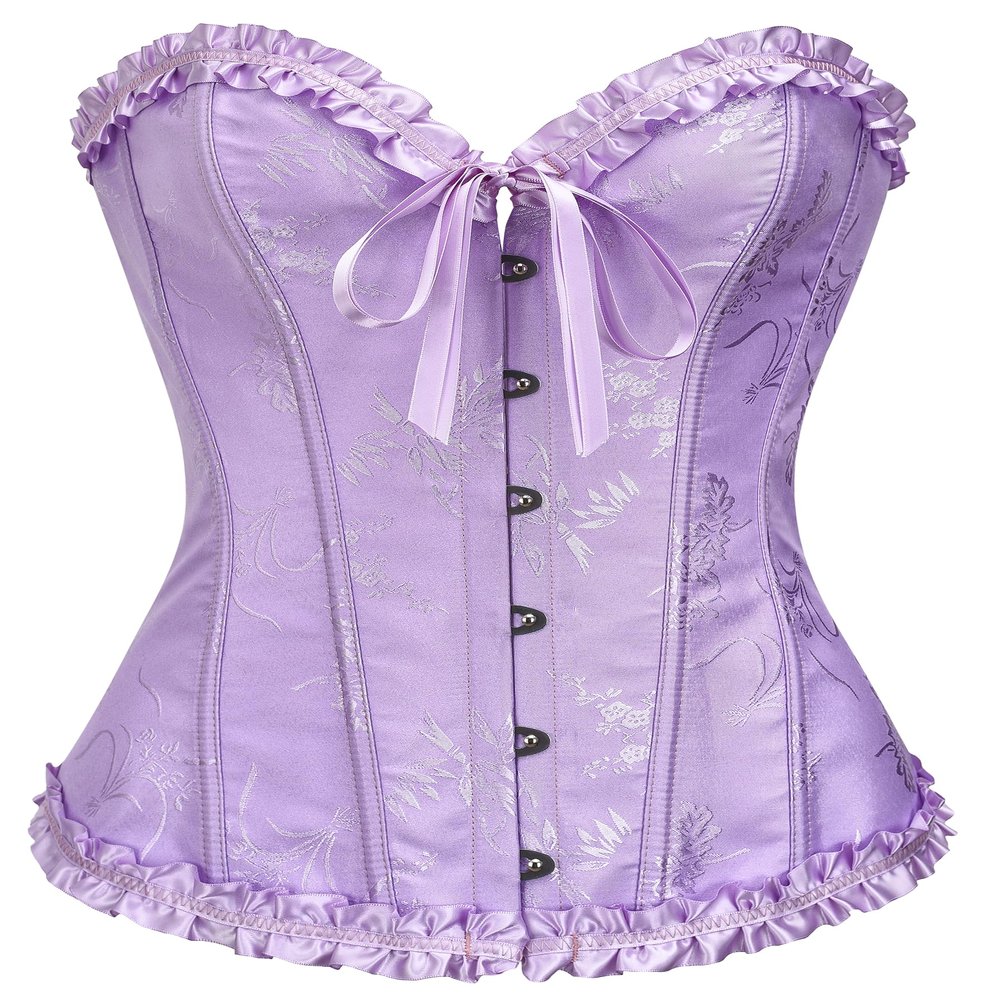 SZIVYSHI Lavender Frost Purple Corset Top for Women - Overbust Lace Up Waist Cincher Bustier Lingerie - Corsett - Size M