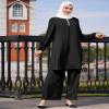 Abayas for Women Muslim 2 Pieces Sets Long Sleeve Sequins Top Shirt and Loose Wide Leg Pants Abaya Dubai Islamic Caftan Clothes Turkey kaftans Prayer Dress Robe Ramadan Clothing Black 2 XL view 2