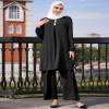 Abayas for Women Muslim 2 Pieces Sets Long Sleeve Sequins Top Shirt and Loose Wide Leg Pants Abaya Dubai Islamic Caftan Clothes Turkey kaftans Prayer Dress Robe Ramadan Clothing Black 2 XL view 3